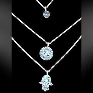Johnny Was Sterling Silver Hamsa 🪬 & Evil Eye 🧿3 tier Pendant Necklace